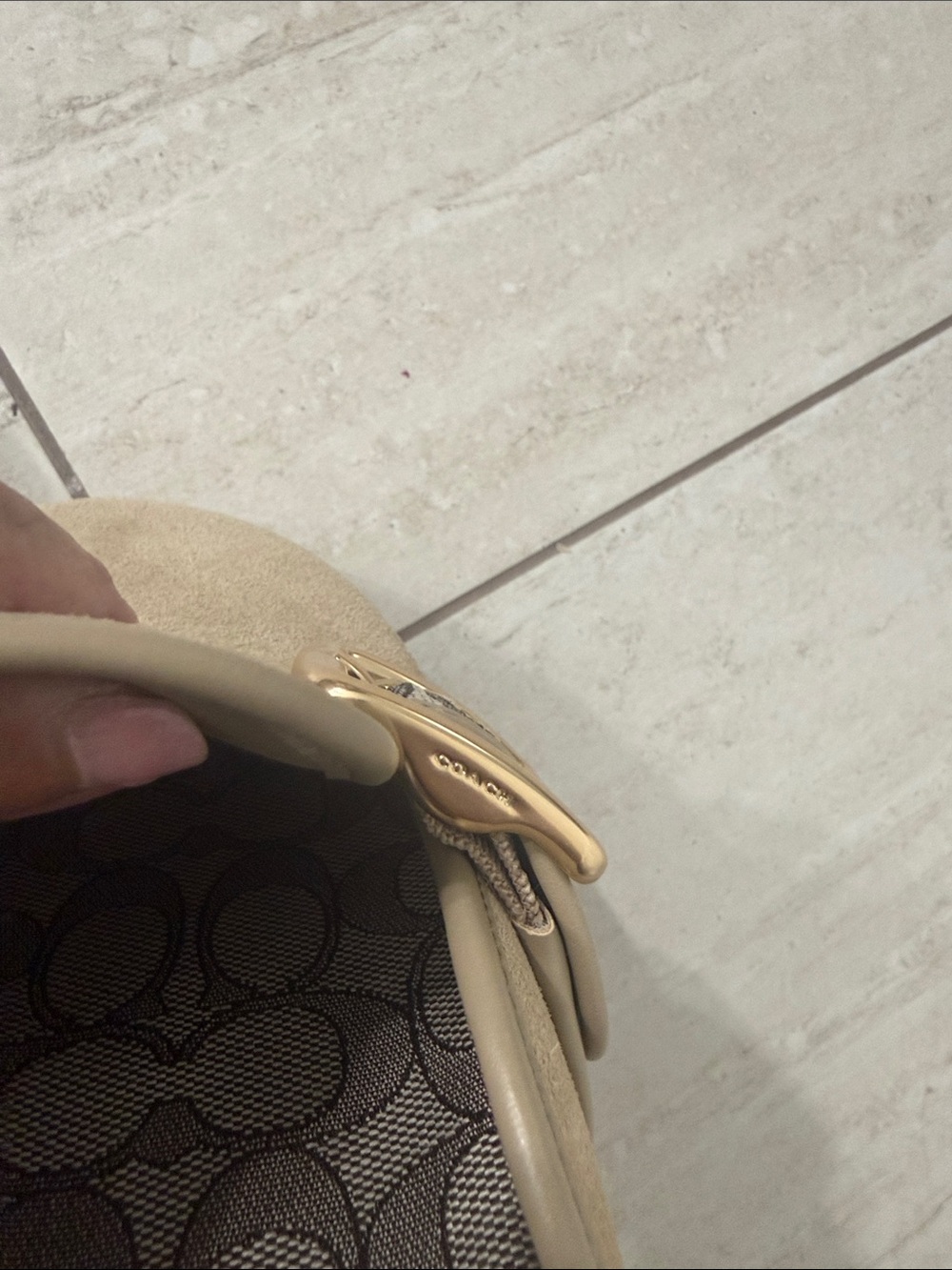Coach Beige Suede Logo-Trim Clogs with Gold Buckle - Picture 8 of 8